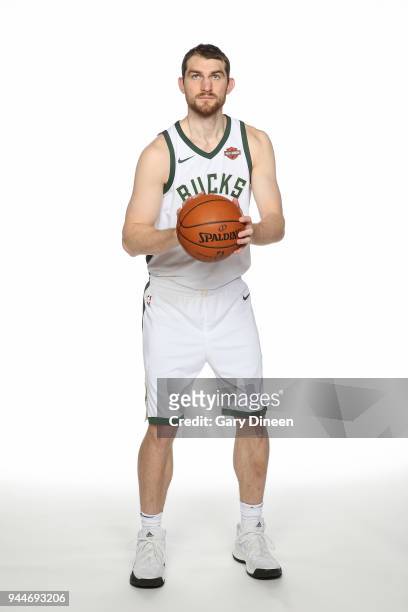 Tyler Zeller of the Milwaukee Bucks poses for a portrait at the Froedtert & the Medical College of Wisconsin Sports Science Center on April 10, 2018...