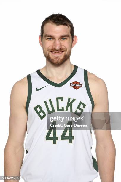 Tyler Zeller of the Milwaukee Bucks poses for a head shot at the Froedtert & the Medical College of Wisconsin Sports Science Center on April 10, 2018...