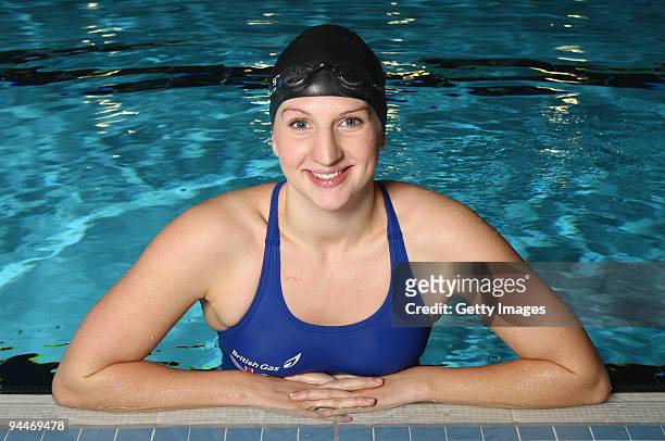 Rebecca Adlington of Great Britain poses for a picture during a photo call for British Gas at the University Pool on December 15, 2009 in Nottingham....