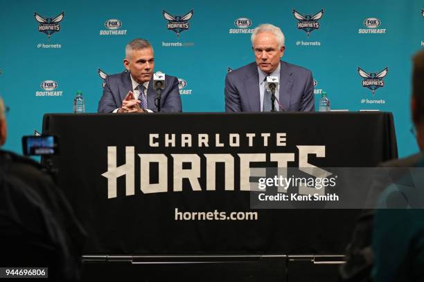 The Charlotte Hornets introduce Mitch Kupchak as President of Basketball Operations & General Manager during a press conference in Charlotte, North...