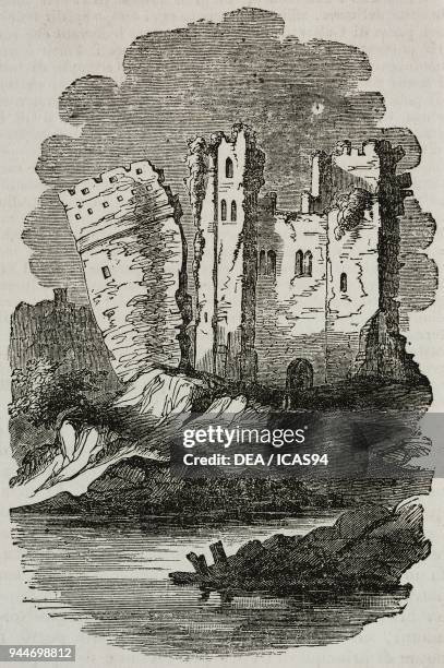 The ruins of Caerphilly Castle, Wales, United Kingdom, illustration from Teatro universale, Raccolta enciclopedica e scenografica, No 240, February...