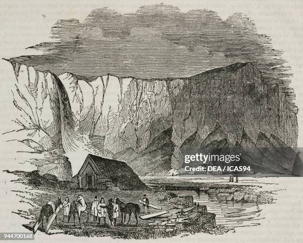 Foswollum, Rustico Biornson farmhouse, Iceland, illustration from Teatro universale, Raccolta enciclopedica e scenografica, No 258, June 15, 1839.