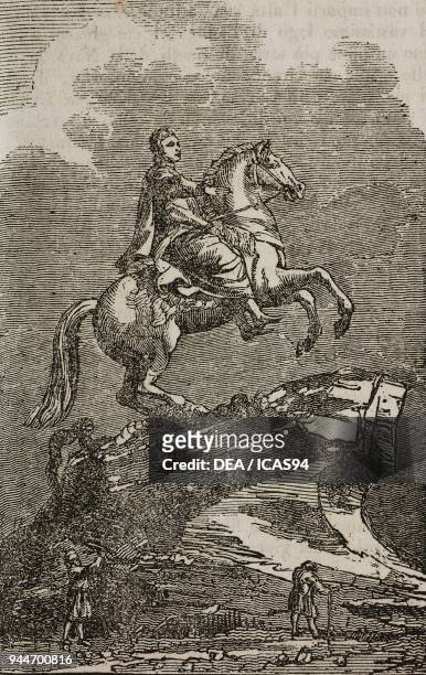 Equestrian statue of Peter the Great, St Petersburg, Russia, illustration from Teatro universale, Raccolta enciclopedica e scenografica, No 95, April...