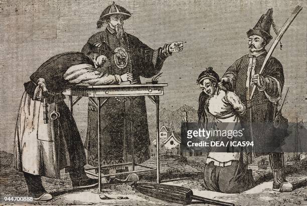 Condemned before the Mandarin, China, illustration from Teatro universale, Raccolta enciclopedica e scenografica, No 96, April 30, 1836.