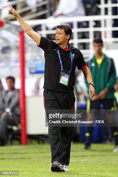 Coach Sergio Farias of Pohang Steelers issues instructions during the FIFA Club World Cup semi-final match between Pohang Steelers and Estudiantes LP...