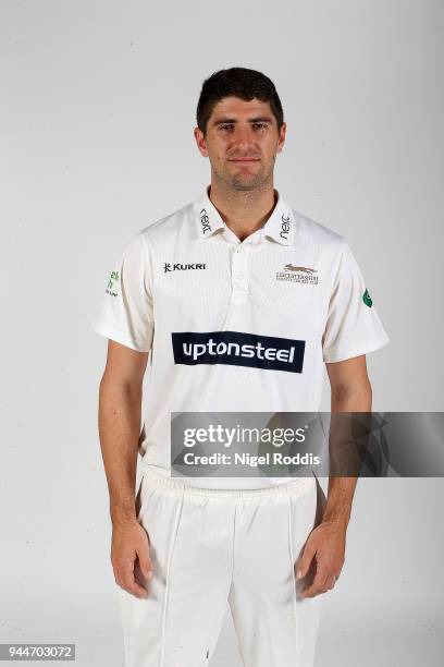Colin Ackermann of Leicestershire poses for a photograph during the Leicestershire County Cricket photocall held at Grace Road on April 11, 2018 in...