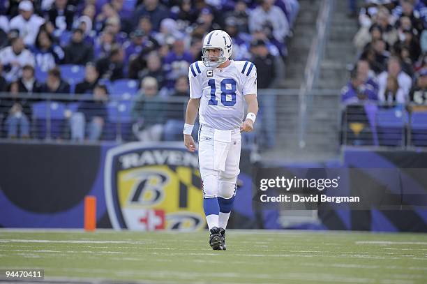 Indianapolis Colts QB Peyton Manning on field during game vs Baltimore Ravens. Baltimore, MD CREDIT: David Bergman