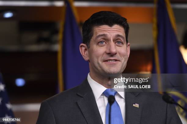 Speaker of the House Paul Ryan announces his retirement during a press conference on Capitol Hill in Washington, DC, April 11, 2018. The top...