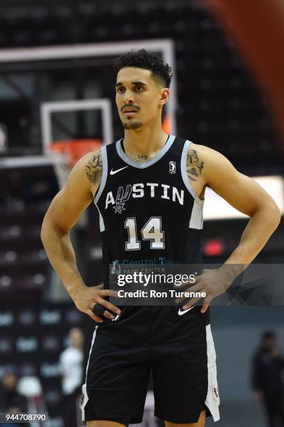 Nick Johnson of the Austin Spurs looks on during the game against the Raptors 905 during Game Two of the NBA G-League Championshiop game on April 10,...