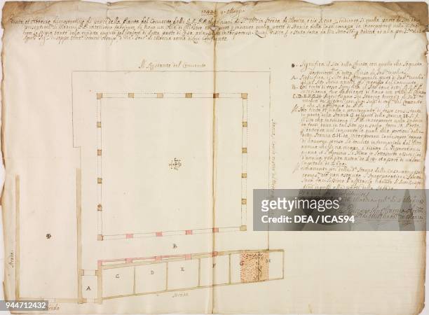 Design for the extension of the cloister in the convent of the Augustinian Fathers of Santa Maria in Strada, Monza, plan, May 4 Italy, 18th century.