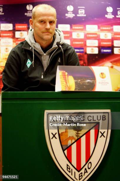 Head coach Thomas Schaaf of Bremen attends the press conference at the Estadio San Mames on December 15, 2009 in Bilbao, Spain.