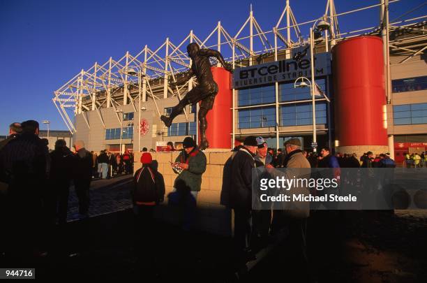 Statue of Wilf Mannion outside the Riverside Stadium before the FA Carling Premiership match between Middlesbrough and Coventry City played at the...