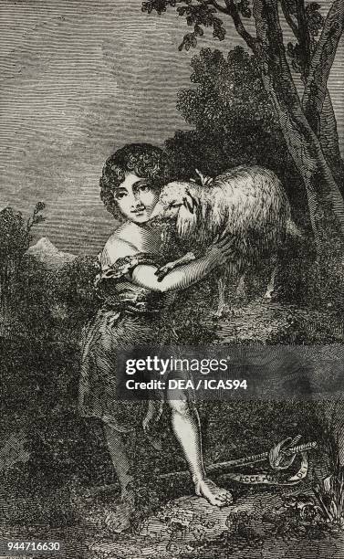 Saint John and the Lamb, after a painting by Bartolome Esteban Murillo, illustration from Teatro universale, Raccolta enciclopedica e scenografica,...