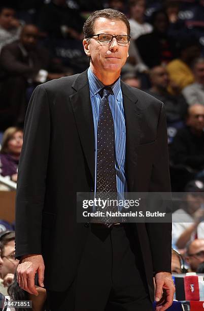 Head coach Kiki Vandeweghe of the New Jersey Nets stands on the sideline during the game against the Charlotte Bobcats on December 4, 2009 at the...