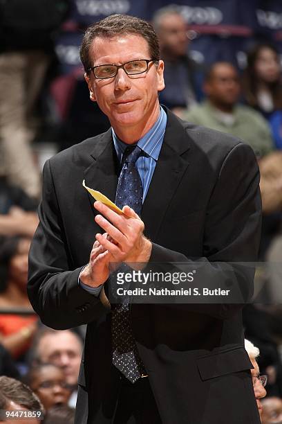 Head coach Kiki Vandeweghe of the New Jersey Nets looks on during the game against the Charlotte Bobcats on December 4, 2009 at the Izod Center in...