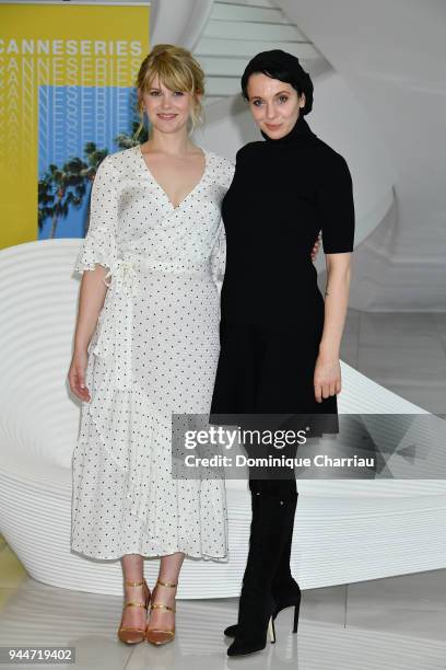 Hannah Jane Arterton and Amanda Abbington attend 'Safe' Photocall during the 1st Cannes International Series Festival on April 11, 2018 in Cannes,...