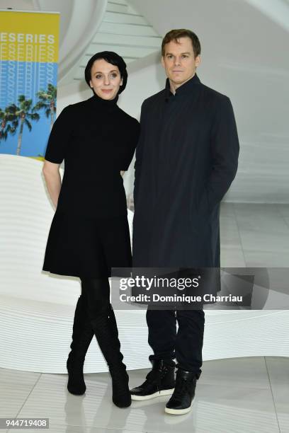 Audrey Fleurot and Micheal C. Hall attend 'Safe' Photocall during the 1st Cannes International Series Festival on April 11, 2018 in Cannes, France.