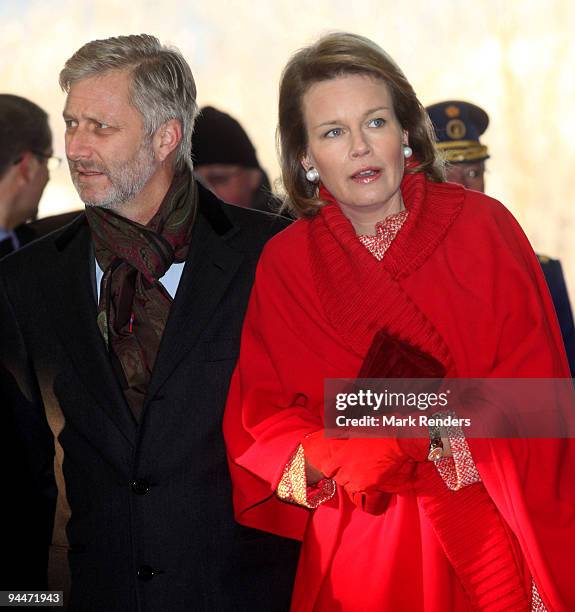 Princess Mathilde and Prince Philippe of Belgium visit SHANKS tri-center on December 15, 2009 in Mont-Saint-Guibert, Belgium.