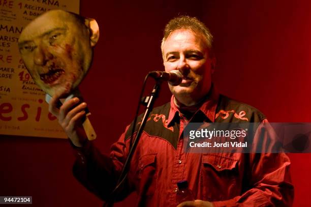 Jello Biafra performs on stage with a mask of Italian Prime Minister Silvio Berlusconi at Heliogabal on December 14, 2009 in Barcelona, Spain.