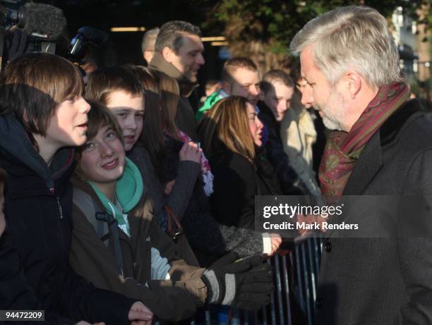 Prince Philippe of Belgium talks to students at the Institute Technique Provincial on December 15, 2009 in Mont-Saint-Guibert, Belgium.