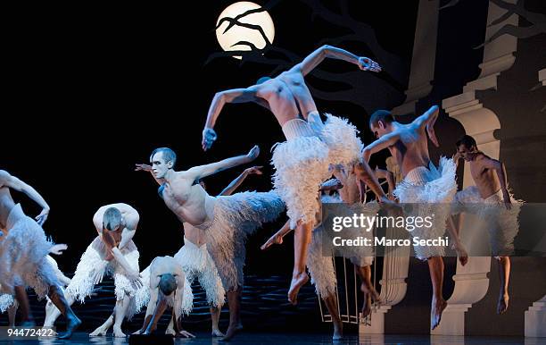 Members of the cast perform Matthew Bourne's 'Swan Lake' at Saddlers Wells Theatre on December 15, 2009 in London, England. This production was first...