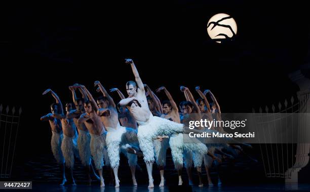 Members of the cast perform Matthew Bourne's 'Swan Lake' at Saddlers Wells Theatre on December 15, 2009 in London, England. This production was first...