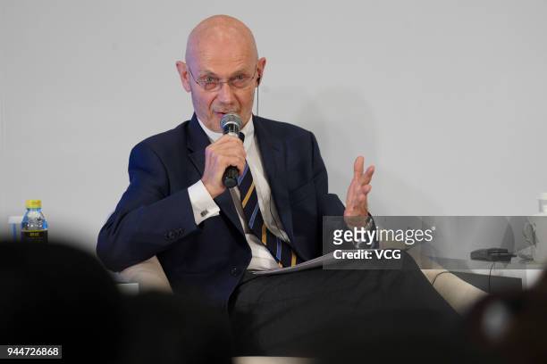 Pascal Lamy, Former General Director of World Trade Organization, speaks during a session at the Boao Forum for Asia Annual Conference 2018 on April...