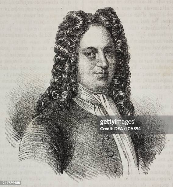 Portrait of Gottfried Wilhelm von Leibniz , German mathematician, philosopher and scientist, lithograph by Gaetano Riccio from Poliorama Pittoresco,...