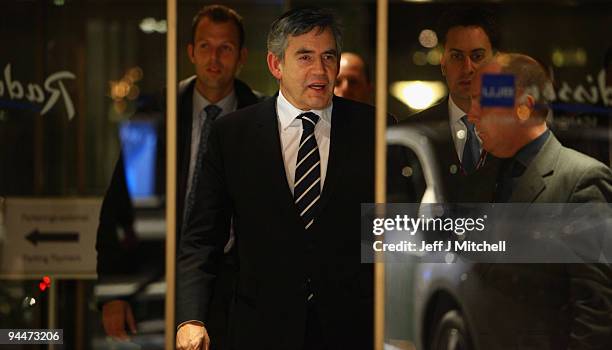 British Prime Minister Gordon Brown arrives at the Radisson hotel in Copenhagen for bi-lateral talks with, Australian Prime Minister Kevin Rudd on...