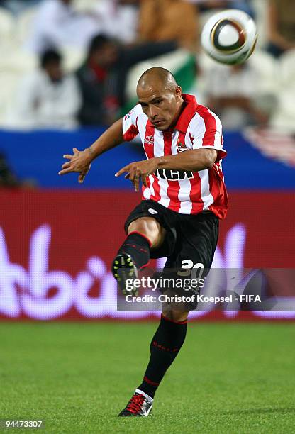 Clemente Rodriguez of Estudiantes LP in action during the FIFA Club World Cup semi-final match between Pohang Steelers and Estudiantes LP at the...