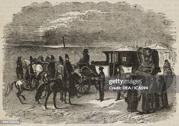 Armenian officials in Nakhchivan, a horse-drawn carriage, Russia, illustration from Teatro universale, Raccolta enciclopedica e scenografica, No 650,...