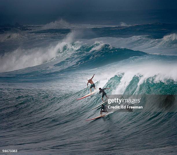 north shore surfing in oahu, hawaii - oahu stockfoto's en -beelden