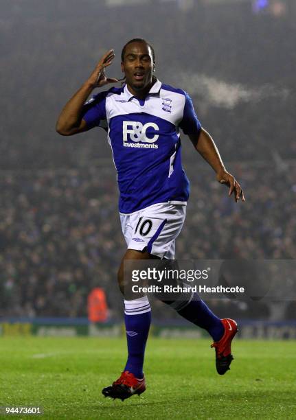 Cameron Jerome of Birmingham celebrates scoring the first goal during the Barclays Premier League match between Birmingham City and Blackburn Rovers...