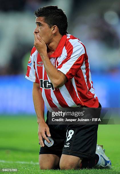 Maxi Nunez of Estudiantes reacts during the FIFA Club World Cup semi-final match between Pohang Steelers and Estudiantes at the Mohammed Bin Zayed...