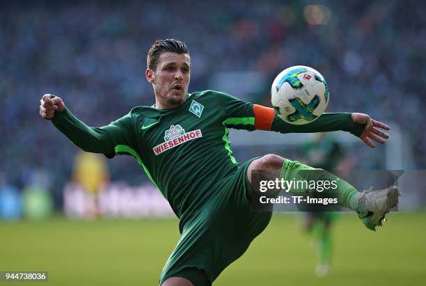 Zlatko Junuzovic of Bremen controls the ball during the Bundesliga match between Werder Bremen and Eintracht Frankfurt at Weserstadion on April 01,...