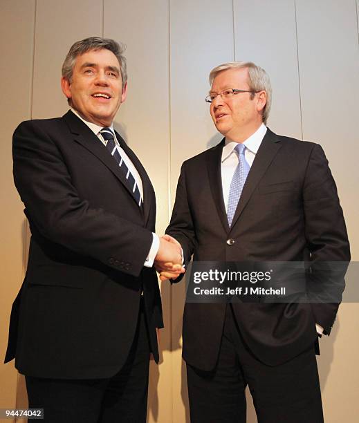 British Prime Minister Gordon Brown and, Australian Prime Minister Kevin Rudd hold a bi-lateral talks on December 15, 2009 in Copenhagen, Denmark....