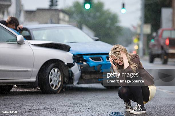 young woman involved in road accident - emergencies and disasters stock pictures, royalty-free photos & images