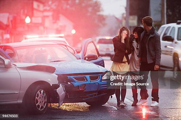 young people involved in a car crash - verkeersongeluk stockfoto's en -beelden