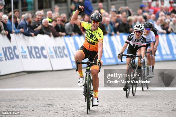 Arrival / Marta Bastianelli of Italy and Team Ale Cipollini / Celebration / Leah Kirchmann of Canada and Team Sunweb / Marianne Vos of The...