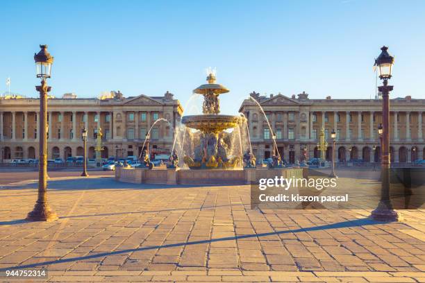 concorde place with fountain in paris in day , france - monuments paris foto e immagini stock
