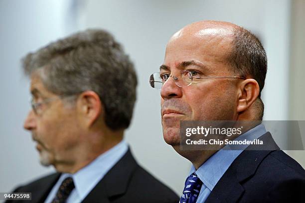 Warner Bros. Entertainment Chairman and CEO Barry Meyer and NBC Universal CEO Jeffrey Zucker visit before a roundtable discussion with Vice President...