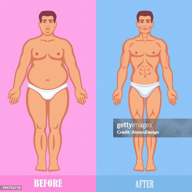 man before and after weight loss - teenager alter stock illustrations