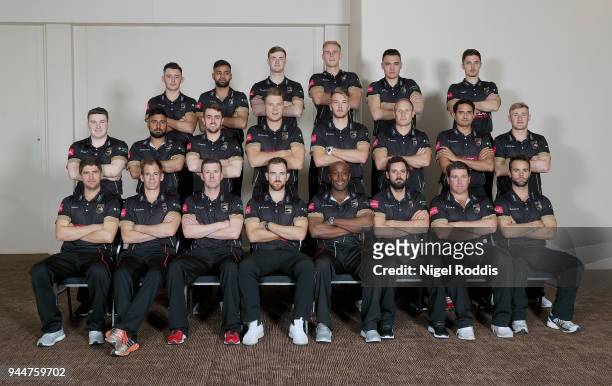 Leicestershire players pose for a team photograph in their NatWestT20 Blast kit during the Leicestershire County Cricket photocall held at Grace Road...