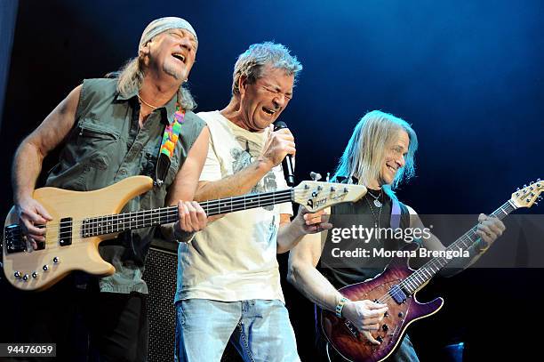 Steve Morse, Ian Gillan and Roger Glover of Deep Purple perform at Mediolanum Forum on December 15, 2009 in Milan, Italy.