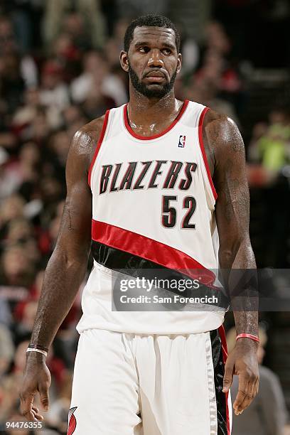 Greg Oden of the Portland Trail Blazers takes a break from the action during the game against the Memphis Grizzlies on November 27, 2009 at the Rose...