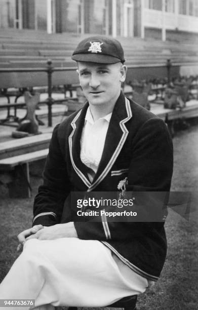 Nottinghamshire and England cricketer Harold Larwood wearing his MCC England tour blazer from the 1932-33 Bodyline series in Australia, at Trent...
