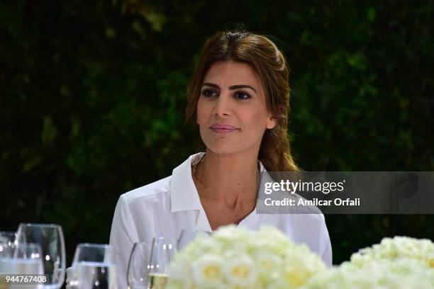 First Lady Juliana Awada looks on during the first day of the official visit of the president of Spain to Buenos Aires at Casa Rosada on April 9,...