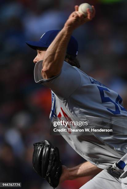 Tony Cingrani of the Los Angeles Dodgers pitches against the San Francisco Giants in the bottom of the six inning of a Major League Baseball game at...