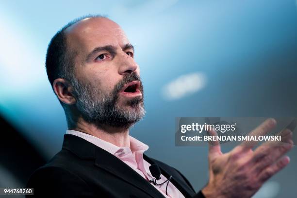 Dara Khosrowshahi, CEO of Uber, speaks during an event at the Uber DC Green-light Hub April 11, 2018 in Washington, DC.