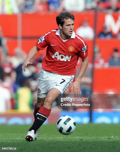Michael Owen of Manchester United in action during the Barclays Premier League match between Manchester United and Fulham at Old Trafford on April 9,...